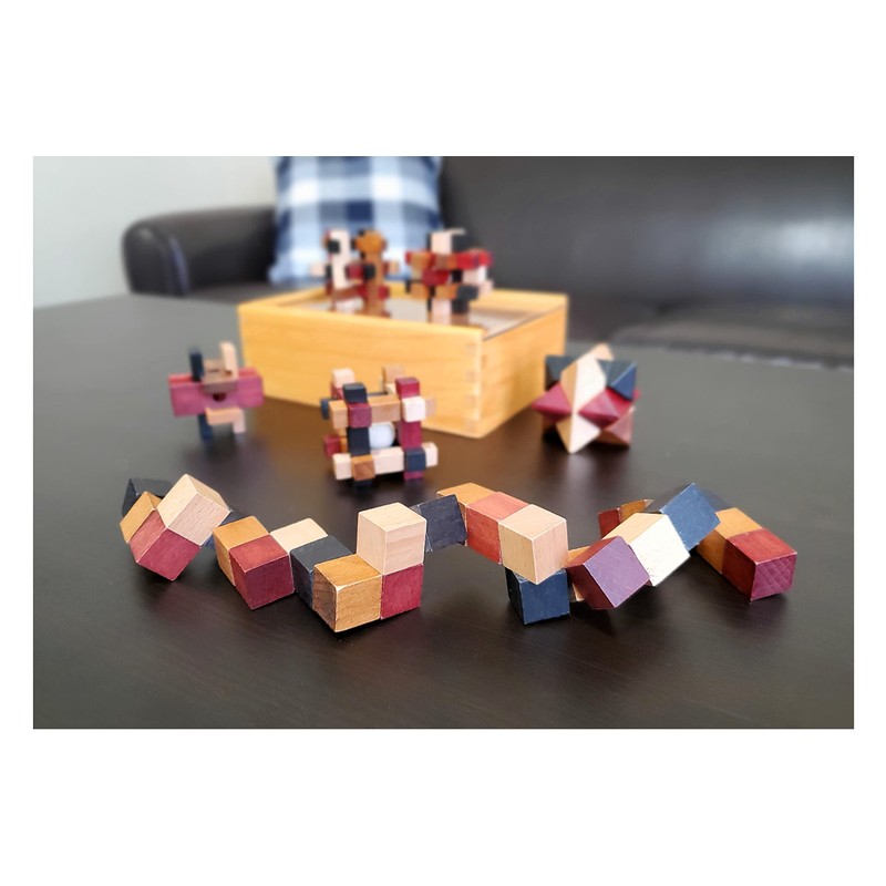 LMC Products Wooden Brain Teaser Puzzles 6 Pack - 3D