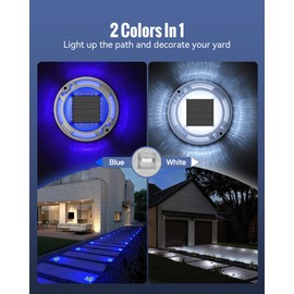 Solar Driveway Lights Dock Lights Waterproof 4 Pack, 2 Colors in 1, LED Solar Deck Lights for Outside, Solar Powered Ground Lights for Warning Driveway Stair Step Pathway(Blue & White)