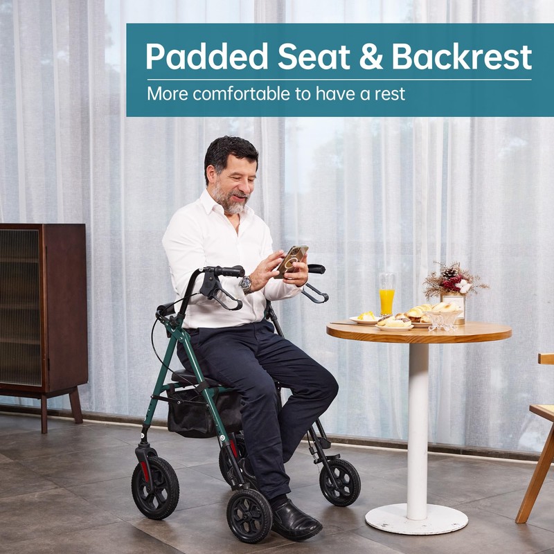 ELENKER All Terrain Rollator Walker for Seniors with 10” Wheels,