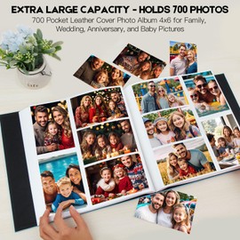 Aevdor Photo Album 4x6 700 Pockets, Leather Cover Extra Large Capacity Family Wedding Anniversary Baby Picture Albums, Acid-free Pages 4x6 Photo Album Holds 700 Horizontal and Vertical Photos (Blue)