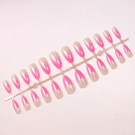 False Nails - Gradient White Pink Chrome Press On Nails - Medium Almond French Tip False Nails - Glazed Stiletto Fake Nails With Glue - Full Cover Stick On Nails For Women Girls Daily Party Wear