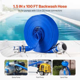 VEVOR Backwash Hose, 1.5 in x 100 ft, Blue High Quality PVC Hose, with Clamps, Camlock, Aluminum Fittings, Fit Various Pumps, for Sewage Treatment, Water Transportation and More Agricultural Purposes