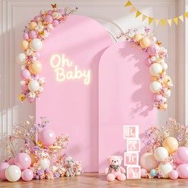 Pink and Hot Pink Arch Cover 2 Set-7.2FT, 6FT Arch Backdrop Cover Spandex Fitted Wedding Arch Stand Covers for Baby Shower Girls Birthday Party Wedding Banquet Photo Background Decorations