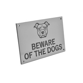Beware of the Dogs Sign (Staffordshire Bull Terrier) - Easy to See Warning, Indoor/Outdoor Notice, Deterrent Sign (Silver)