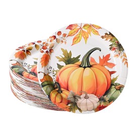Fall Pumpkin Paper Plates Fall Party Supplies Watercolor Pumpkin Maple Disposable Plates Autumn Plates for Fall Party Decor Thanksgiving Party Supplies,Serve 50 Guests