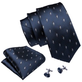 Cute Ties with Penguin Gift for Men Necktie Set Classic Handkerchief Cufflinks