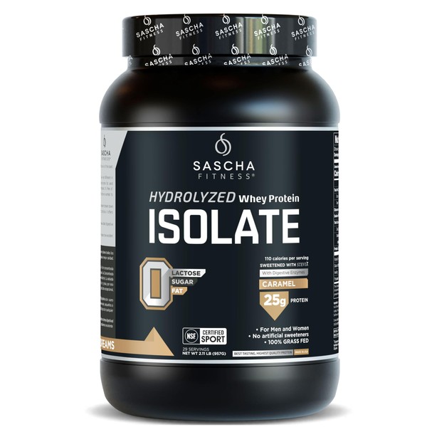 SASCHA FITNESS Hydrolyzed Whey Protein Isolate,100% Grass-Fed (2.11 Pounds) (Caramel