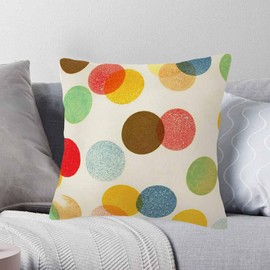 TASDANA Polka Dot Pattern Throw Pillow Cover Bright Colorful Repeat Round Vintage Grain Pillow Covers 18X18 Inch Square Cotton Linen Soft Couch Cushion Case for Bedroom Sofa Living Room Decor