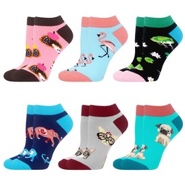 WeciBor 6 Pairs of Women's Funny Colourful Trainer Socks Funny Casual Cotton Short Fun Socks, Blue/Pink/Black/Multicolor Tier-6B, 39 - 42