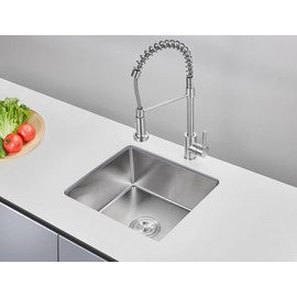 TSIBOMU 18 Inch Undermount Kitchen Sink Brushed, 18 Gauge T-304 Stainless Steel Handmade Single Bowl Kitchen Bar/Prep Sink Undermount, 18"x18"x9"