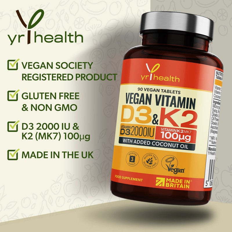 Vegan Vitamin D3 K2 Tablets High Strength & Coconut Oil