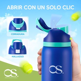 OSLIFE Aislante Térmico Termo Acero Inoxidable（con popote,32OZ/946ML,Botella Deportiva de Doble Bebida,Sin BPA,Estructura de Doble Capa y Tapa Sellada a Prueba de Fugas, Con Asa.Uso en Gimnasio(Azul)