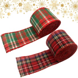 HEZUNHZ 2 Rolls Natural Jute Fabric Crafts Ribbon for Christmas Wedding Gifts Burlap Fabric DIY Packing Vintage Wedding Party Decoration (Style 3)