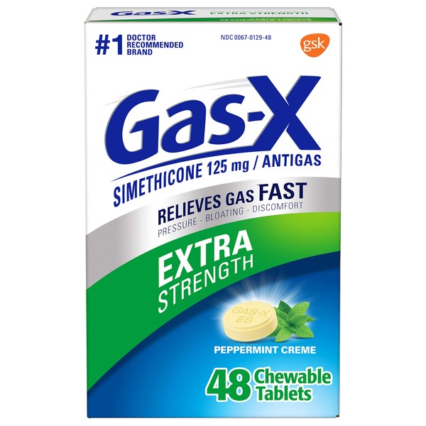Gas-X Extra Strength Chewable Gas Relief Tablets with Simethicone 125 mg, Peppermint Creme - 48 Count