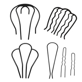 Yuaii Winding Hair Comb, Hair Access, U-shaped Pin, Set of 2, Time-saving, Easy, Bulk Hair, Bun Hair Pin, Estick, U-Stick, Hair Accessory, Hair Ornament, Matte Black (D)