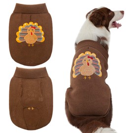 EXPAWLORER Thanksgiving Dog Sweaters, Warm Turkey Pattern Pull Over Dog Winter Sweaters, Knitted Fall Clothes Pet Coats with Leash Hole for Dog Cat Puppy
