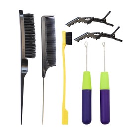 Crochet Hook for Hair Tool Set with 2 Pcs Crochet Needle, 1 Pc Edge Brush, 1 Pc Pointed Comb, 1 Pc Teasing Brush and 2 Pcs Alligator Hair Clips for Hair Braid Extensions