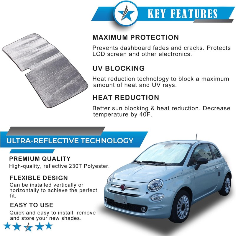 The Original Windshield Sun Shade Compatible with Fiat 500 2010-2025+