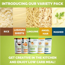 NEW! Palmini Pouch VARIETY PACK | Linguine | Angel Hair | Lasagna | Rice | Mashed | 4g of Carbs | As Seen On Shark Tank | Gluten Free (12 Ounce)