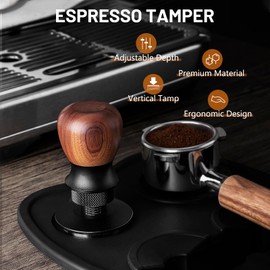 VINATO Coffee Tamper 51 mm - Professional Espresso Tamper with Walnut Handle, 304 Stainless Steel Base, Adjustable Depth and 30 lbs Constant Pressure