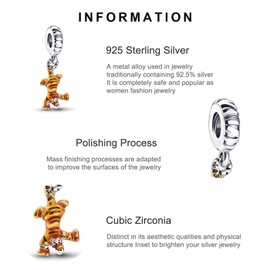 EXWARM Jewelry 925 Sterling Silver Tigger Dangle Charm for Women Bracelets Necklaces,Mother's Day Christmas Gifts for Women Girls
