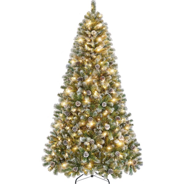 Yaheetech Pre-lit Christmas Tree, Snow Flocked Artificial Christmas Tree with