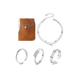 QWALIT Silver Toe Rings for Women Silver Heart Bracelets Anklets for Women Waterproof Toe Rings Non Tarnish Adjustable Womens Ring Simple Tail Ring