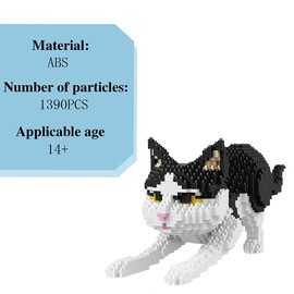 ISeeSee Mini Cat Building Blocks Pet Building Toy Bricks Micro Mini Blocks 3D Puzzle Building Blocks Set Toys Gifts for Kids or Adult (Cat Black 1390PCS)