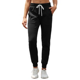 SPECIALMAGIC Women's Tapered Sweatpants with Pockets Athletic Cotton Joggers Drawstring Casual Sweat Pants for Female Long Black M