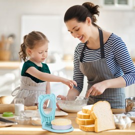 Sandwich Cutter and Sealer, Stainless Steel Uncrustable Sandwich Maker with Crimper，Round Circle Shape for Peanut Butter Jelly, Pancake, Cookie，Crustless Bread Sealer for Kids Lunchboxes (Light Blue)