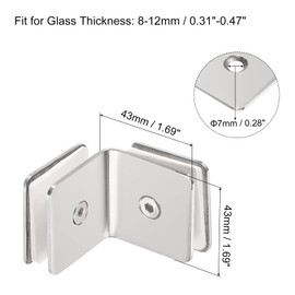 HARFINGTON Stainless Steel 90 Degree Glass Clamp, 4pcs for 8-12mm Thickness Double Side Square Frameless Glass Corner Clamp Bracket Clip for Shower Door, Bright Silver