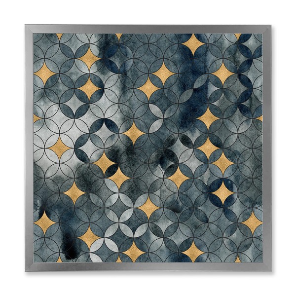 DesignQ Geometry Intersecting Circles WIth Golden Stars Modern Framed Wall