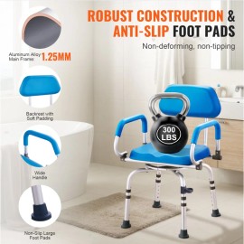 360 Degree Adjustable Swivel Shower Chair 300LBS Capacity Non-Slip Rotating Bath Seat Padded Elderly Disabled Shower Tub ChairColor: Default