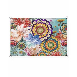 Sun Shade Sail 12'x16' Boho Floral Rectangle Sun Shade Sails Canopy Waterproof Mandala Flowers Plant Outdoor Sunshades Sand UV Block Cover Shade Cloth for Patio Backyard Garden Deck Porch Lawn