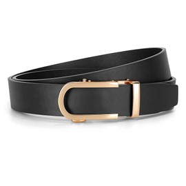 JASGOOD Ratchet Leather Belt for Women Ladies Automatic Belt for Jeans Pants Dresses with Gold Buckle, 01 Style-Black,Suit for Size 37"-42"