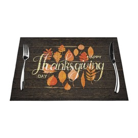 Thanksgiving Fall Placemats for Dining Table Set of 4 Washable 12x18 Inch PVC Placemats Maple Leaves Table Place Mats Indoor Non-Slip Placemats for Dining Room Kitchen Decor Table Mats Placemats