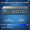 YuanLey 5 Port Gigabit PoE Switch with 4 Port PoE+,
