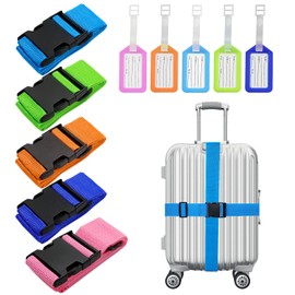 5 Piece Suitcase Strap with Suitcase Tag Set, Luggage Strap, Suitcase Strap, Suitcase Strap, Coloured Suitcase Straps