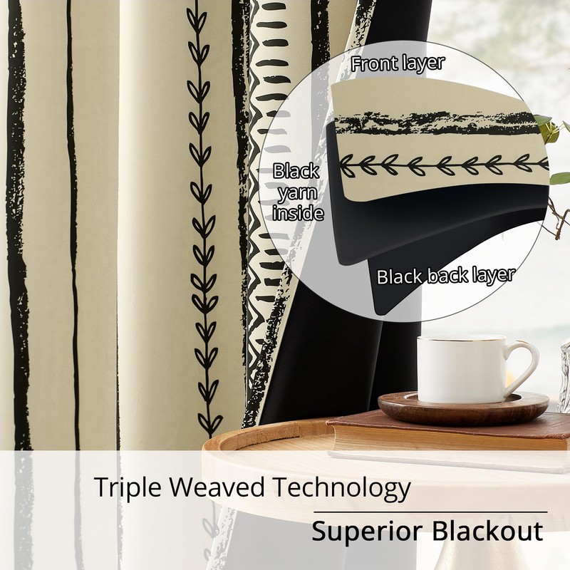 BOHOMOCASA Boho Blackout Curtains, 100% Blackout, Thermal Insulated, Noise Reducing,