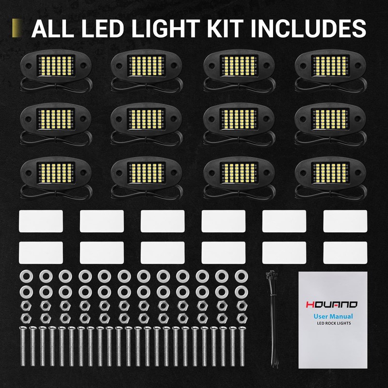 12 Pods White Rock Lights 6000K Pure White 36 LEDs