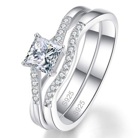 AVECON Wedding Rings for Women Cubic Zirconia Cz Sterling Silver Vintage Engagement Rings Bridal Sets