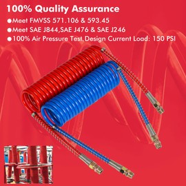 Vitonsbay Coiled Air Set Line Assemblies,Red & Blue Truck Trailer Coiled Airline Kit for Semi Truck Tractor Trailer,1/2" NPT Fittings(15' Length：2 X 12 Leads