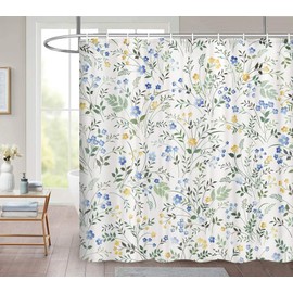JAWO Floral Shower Curtain, Spring Sage Green Eucalyptus Leaves Shower Curtains, Watercolor Floral Flower Butterfly Bathroom Accessory Set, Modern Aesthetic Bathroom Curtain Set Decor