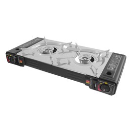 Giciashop Butane Stove 2 Burners, Portable Camping Stove with Non-stick Grill Pan & Carrying Case, Auto Ignition Camping Burner for Camping Trips, Gatherings