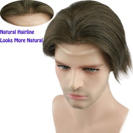 Voloria Thin Skin Swiss Lace Toupee for Men Hair Pieces Replacement System #6 Color Human Hair Mens Toupee