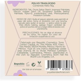 Republic Cosmetics - Polvo Mate Traslúcido con Arroz y Avena 16g para Piel Hidratada y Duración del Maquillaje