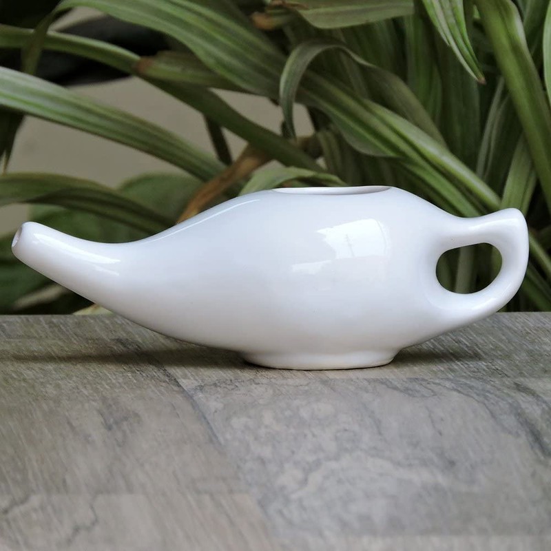 Ancient Impex Ceramic Neti Pot for Nasal Cleansing with 5
