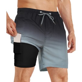 APTRO Mens Swimming Shorts Swimming Trunks Men Compression Liner Swim Shorts 7" Board Shorts Gradient Black MK173 L