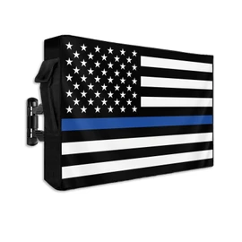 LBCASA American Flag Outdoor TV Cover 60 to 65 Inch Weatherproof, US Flag 600D Oxford TV Covers with Waterproof Zipper, Blue Black Stripes Outside Flat TV Screen Protector Size 58" W x 37" H x 4.5" D