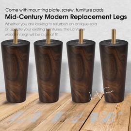 La Vane 5 inch Wooden Furniture Legs, 4PCS Soild Wood Tapered Replacement Bun Feet with Pre-Drilled M8 Inch Bolt & Mounting Plate for Couch Sofa Cabinet Ottoman
